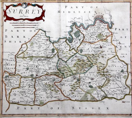 Robert Morden Maps of Surrey and West Moreland, 14.5 x 17in.